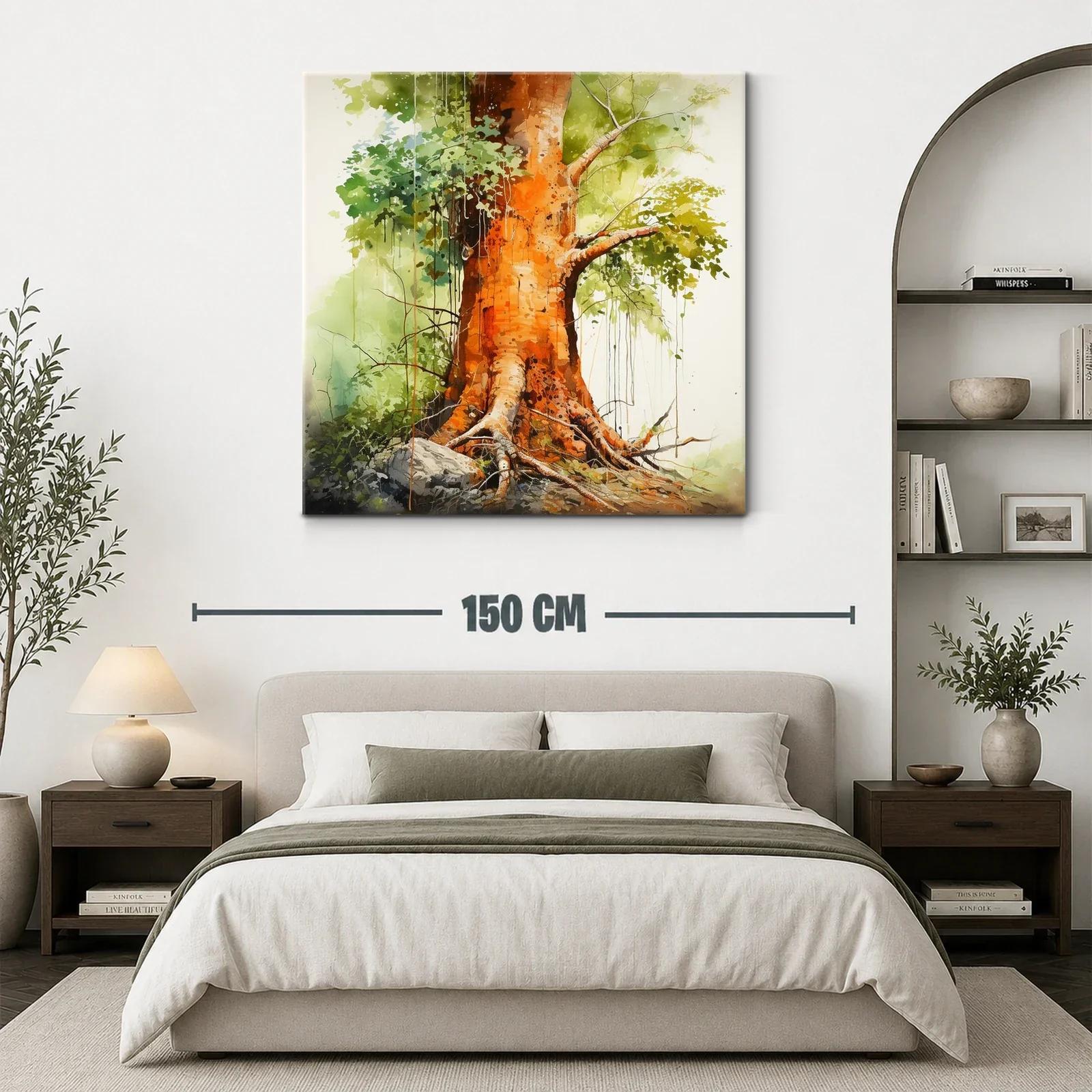 Raíces y tronco de árbol con tonos cálidos y verdes vivos — miniatura 3