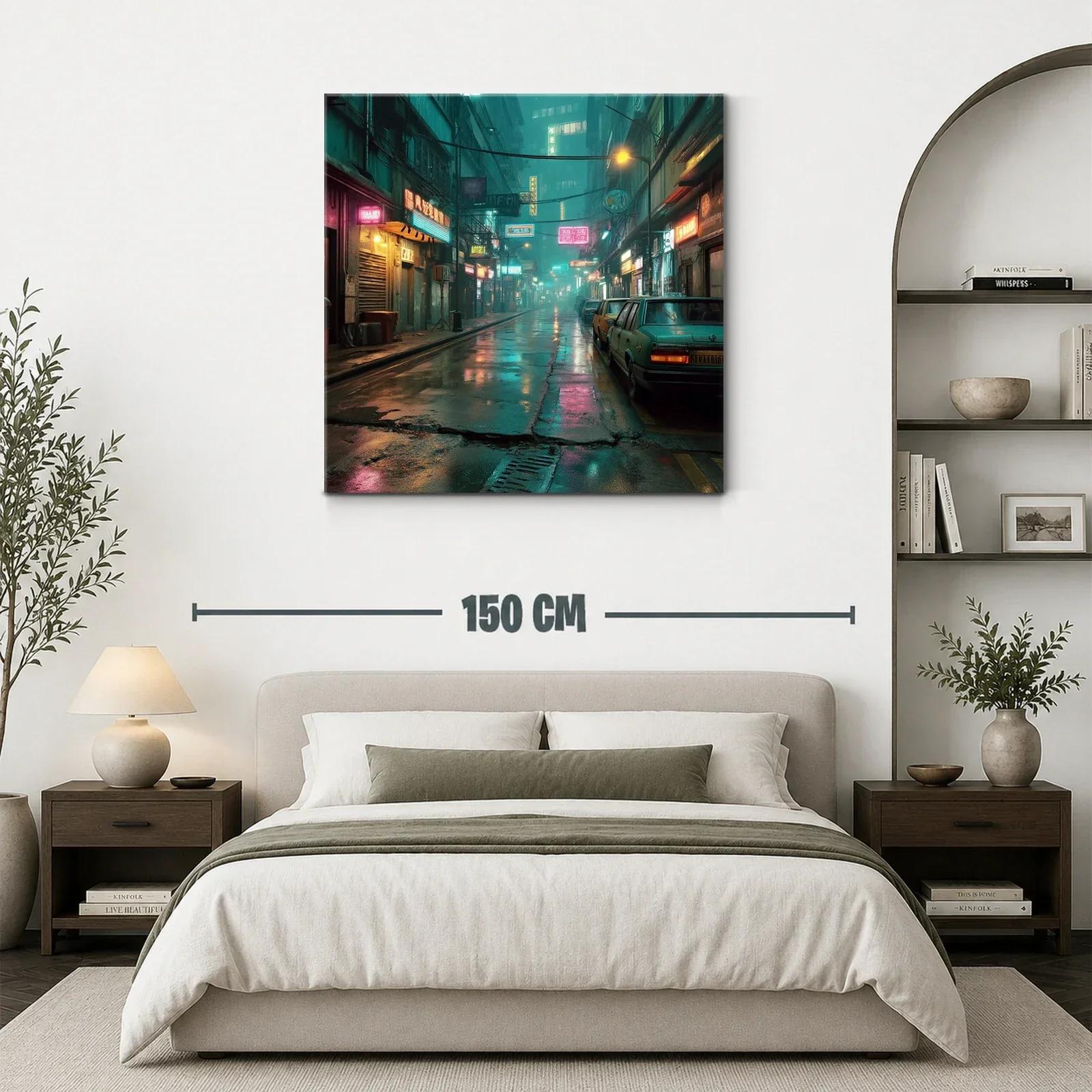 Calle urbana nocturna con luces de neón vibrantes — miniatura 3