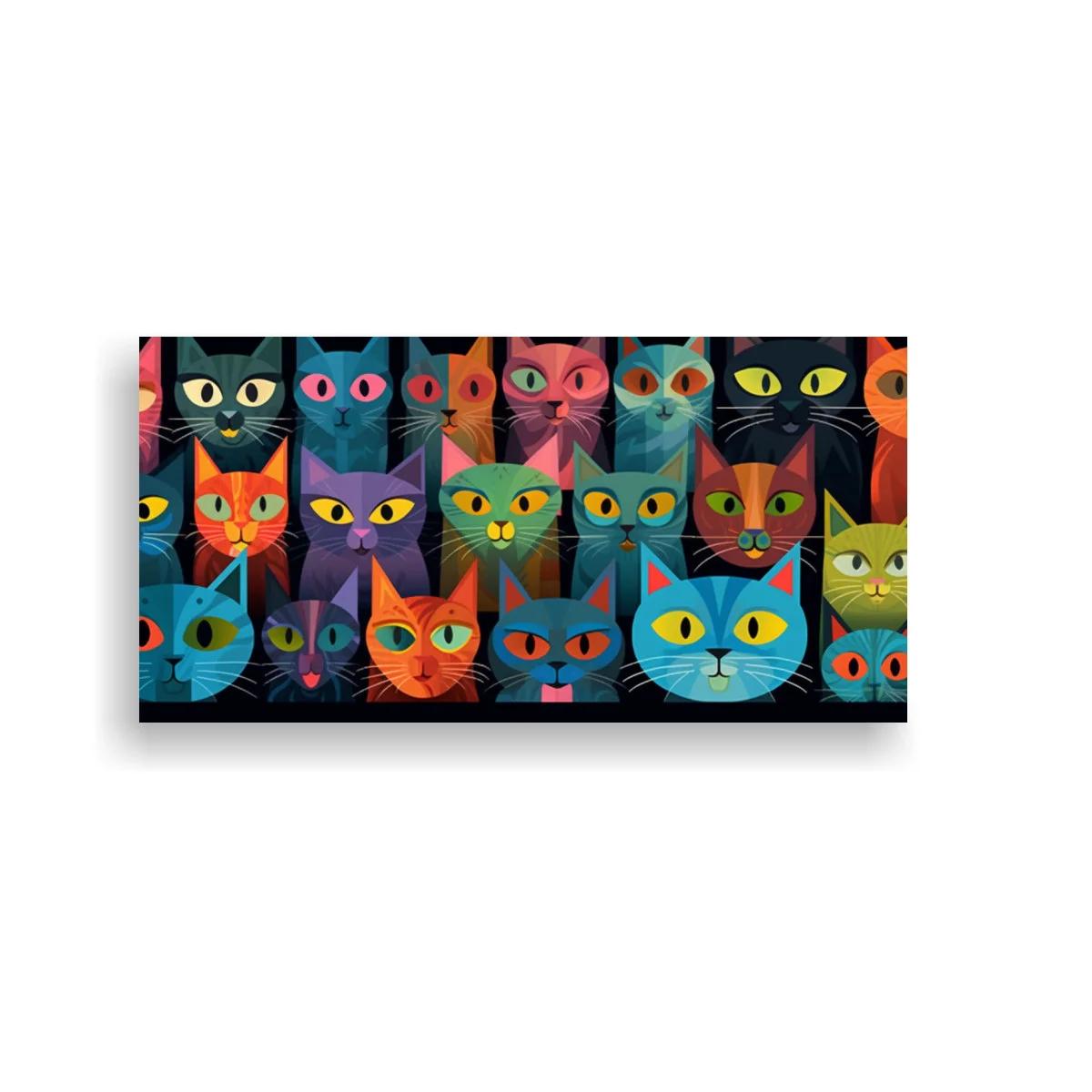 Cuadro gatos de colores formando un mosaico compacto