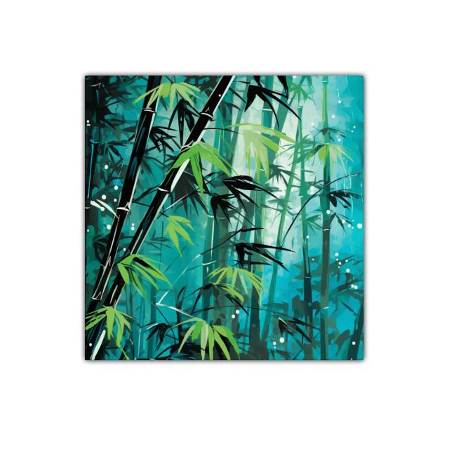 Bosque de bambú en tonos verdes y azules intensos
