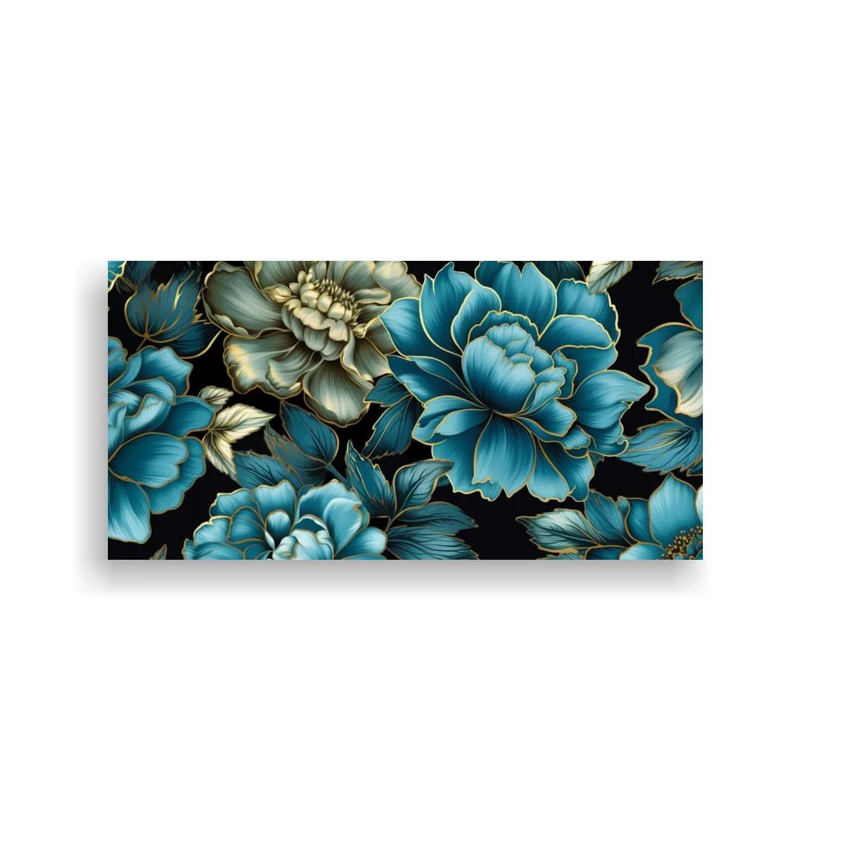 Cuadro peonías azules con patrón floral continuo