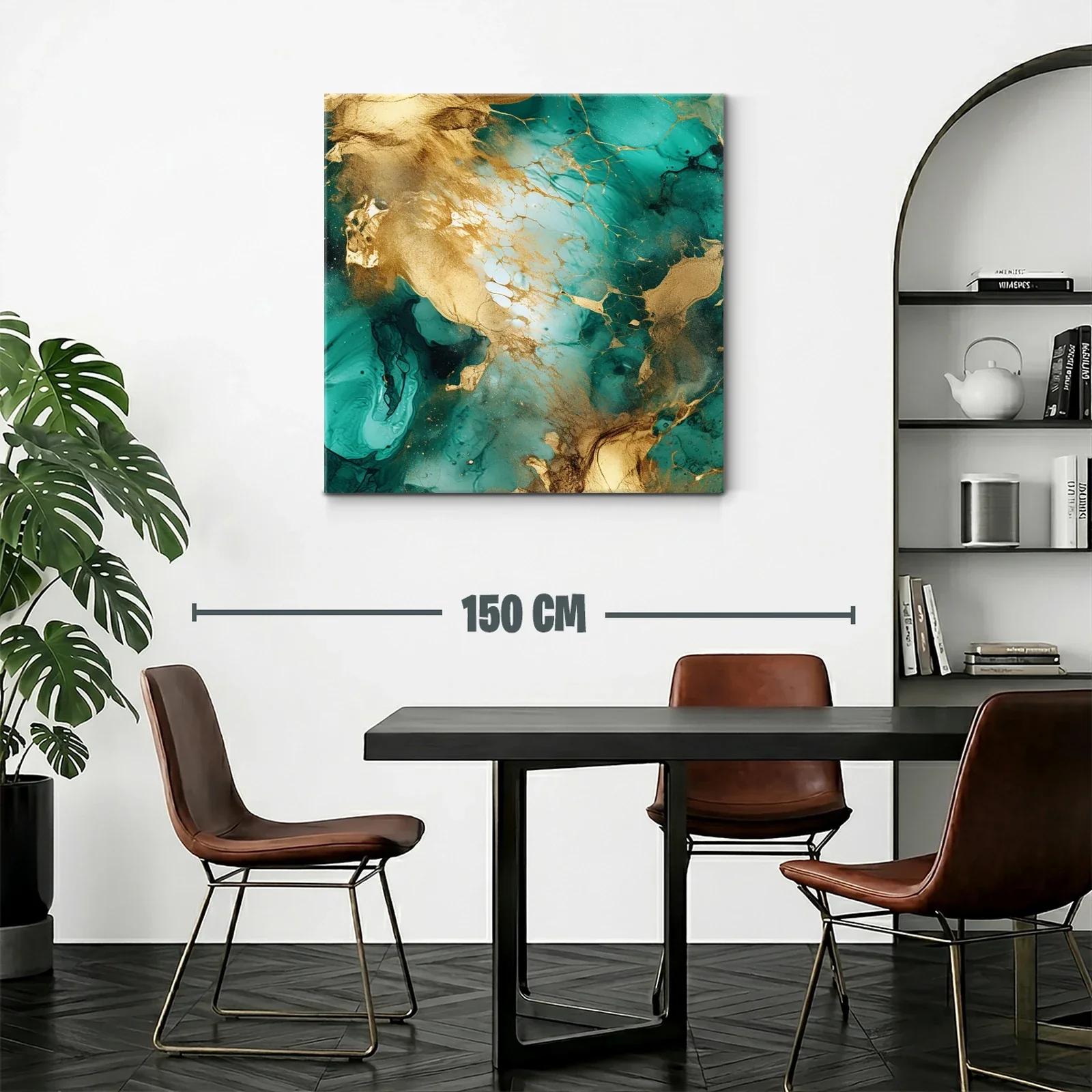 Cuadro abstracto con tonos dorados y verdes vibrantes — miniatura 2