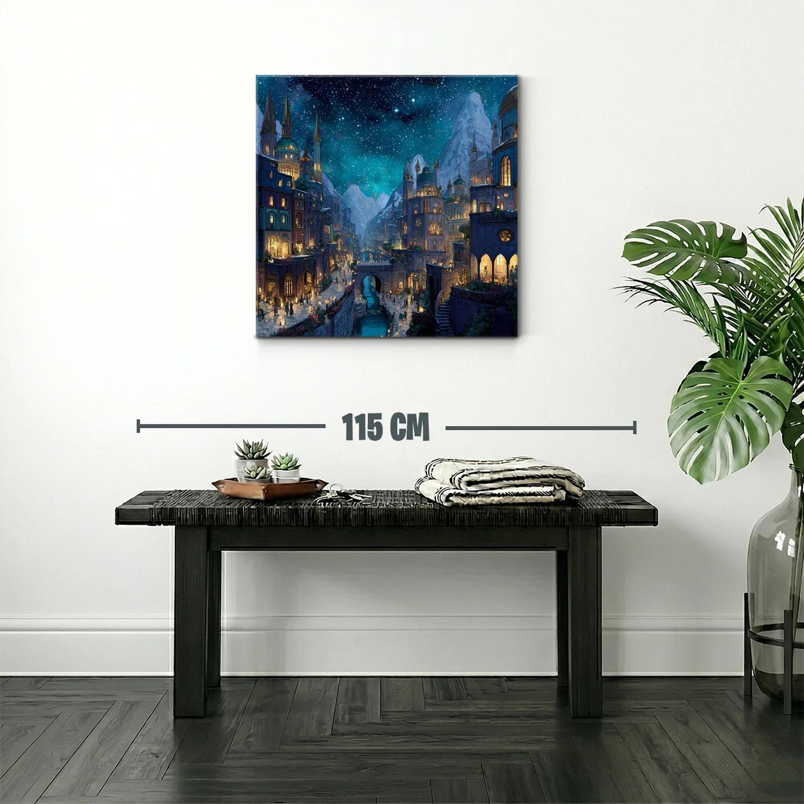 Ciudad fantástica nocturna bajo un cielo estrellado brillante — miniatura 2