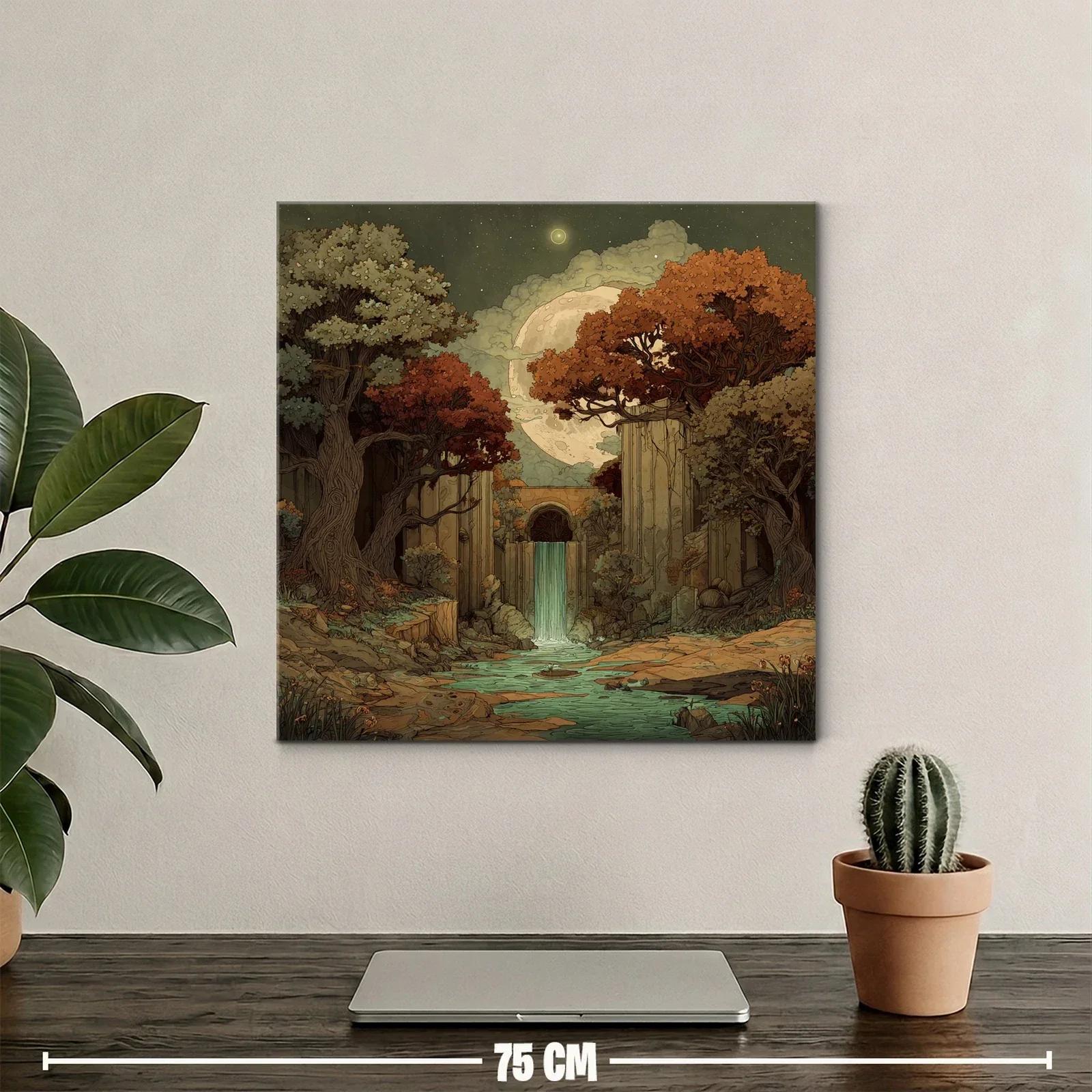 Paisaje nocturno con cascada y árboles de otoño — miniatura 2