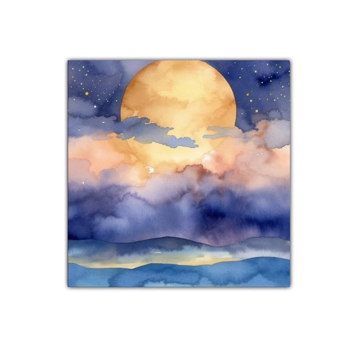 Paisaje nocturno con luna llena y nubes coloridas