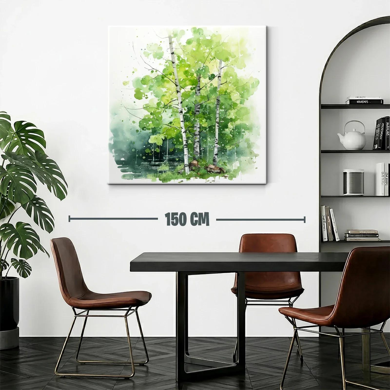 Bosque de abedules en acuarela con tonos verdes vibrantes — miniatura 2