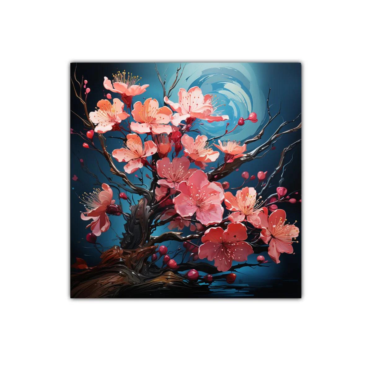 Cuadro decorativo de flores en tonos rosados y azul profundo — imagen principal
