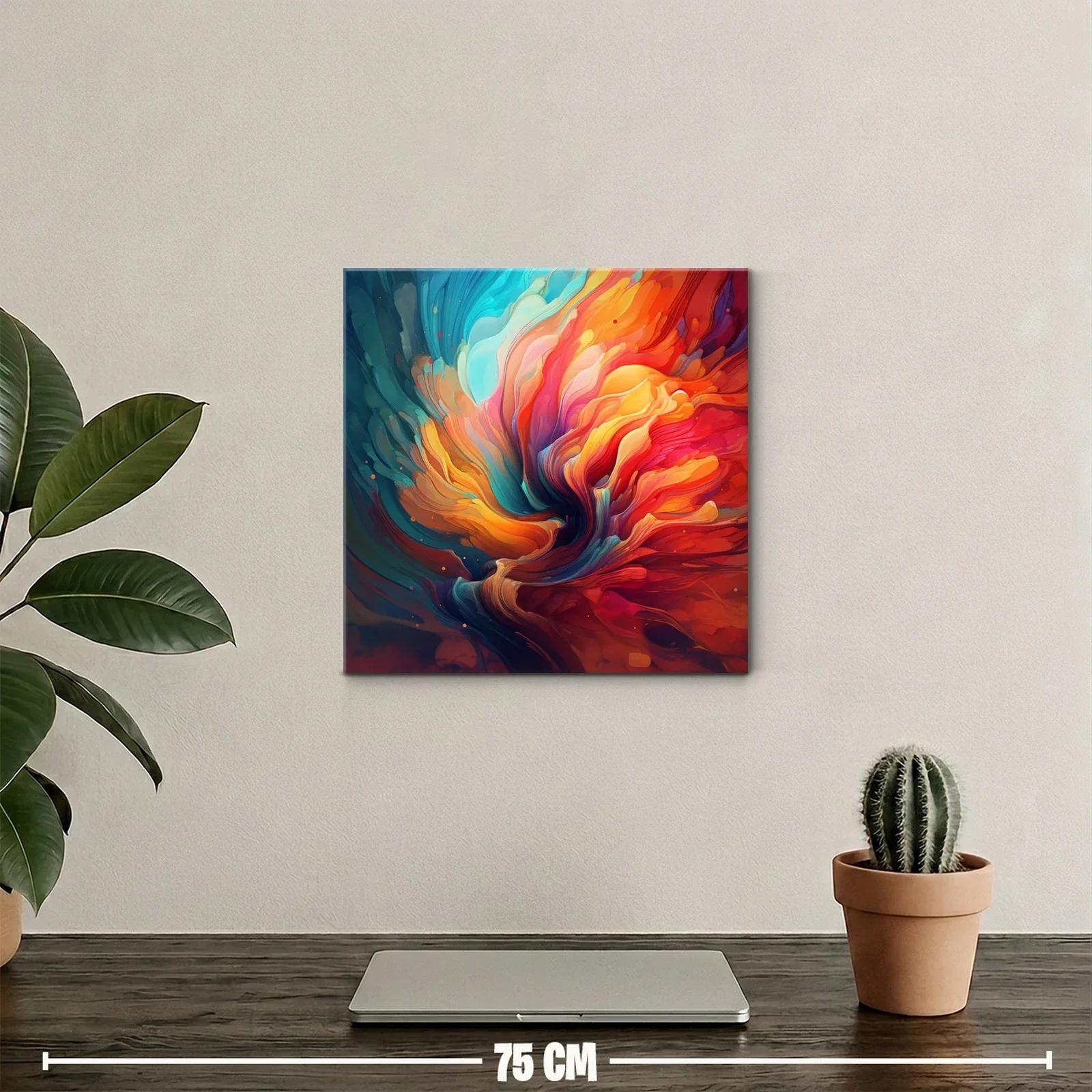 Cuadro abstracto con vibrantes tonalidades cálidas y frías — miniatura 2