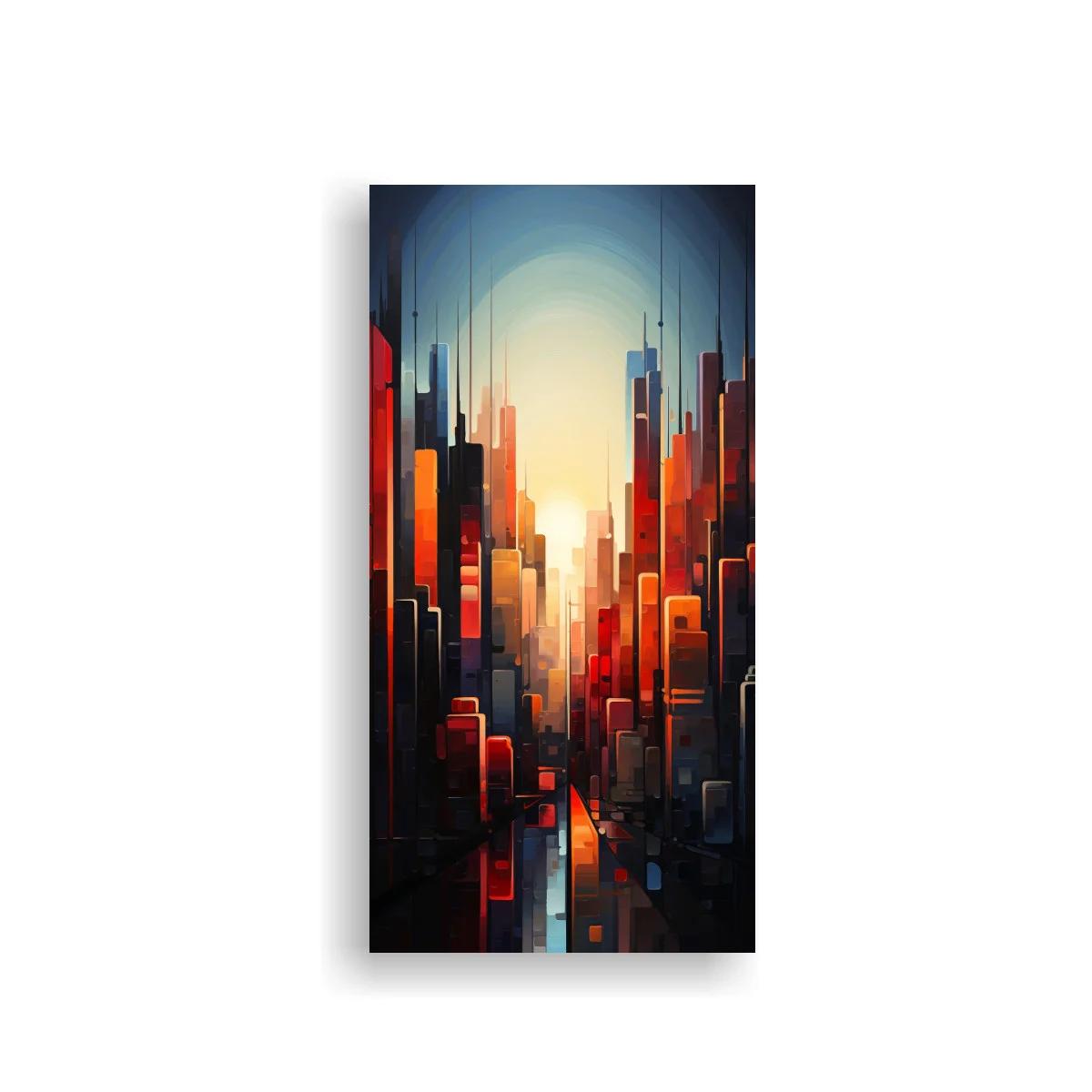 Cuadro skyline urbano con corredor de luz