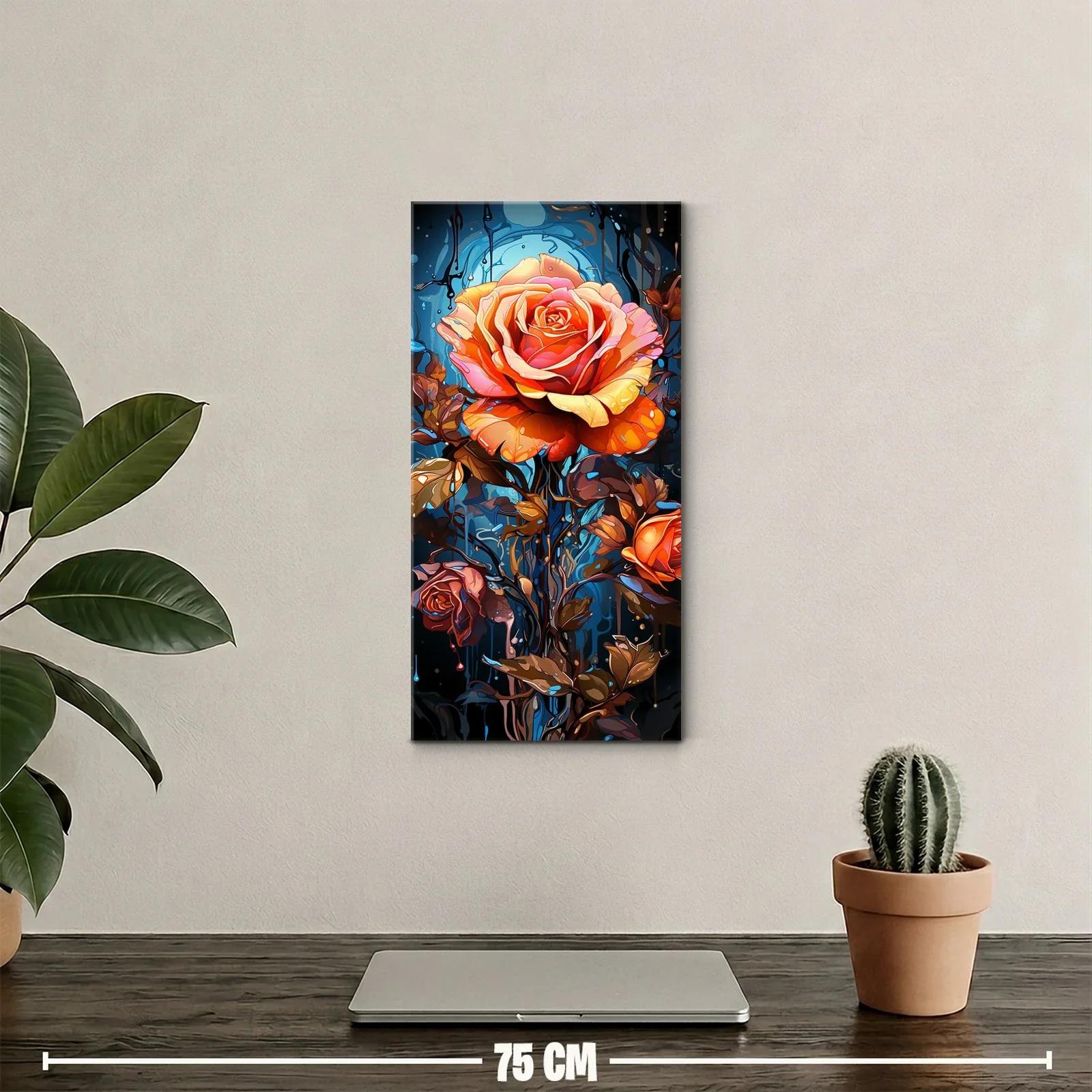 Cuadro rosa coral con tallos oscuros sobre fondo azul intenso — miniatura 2