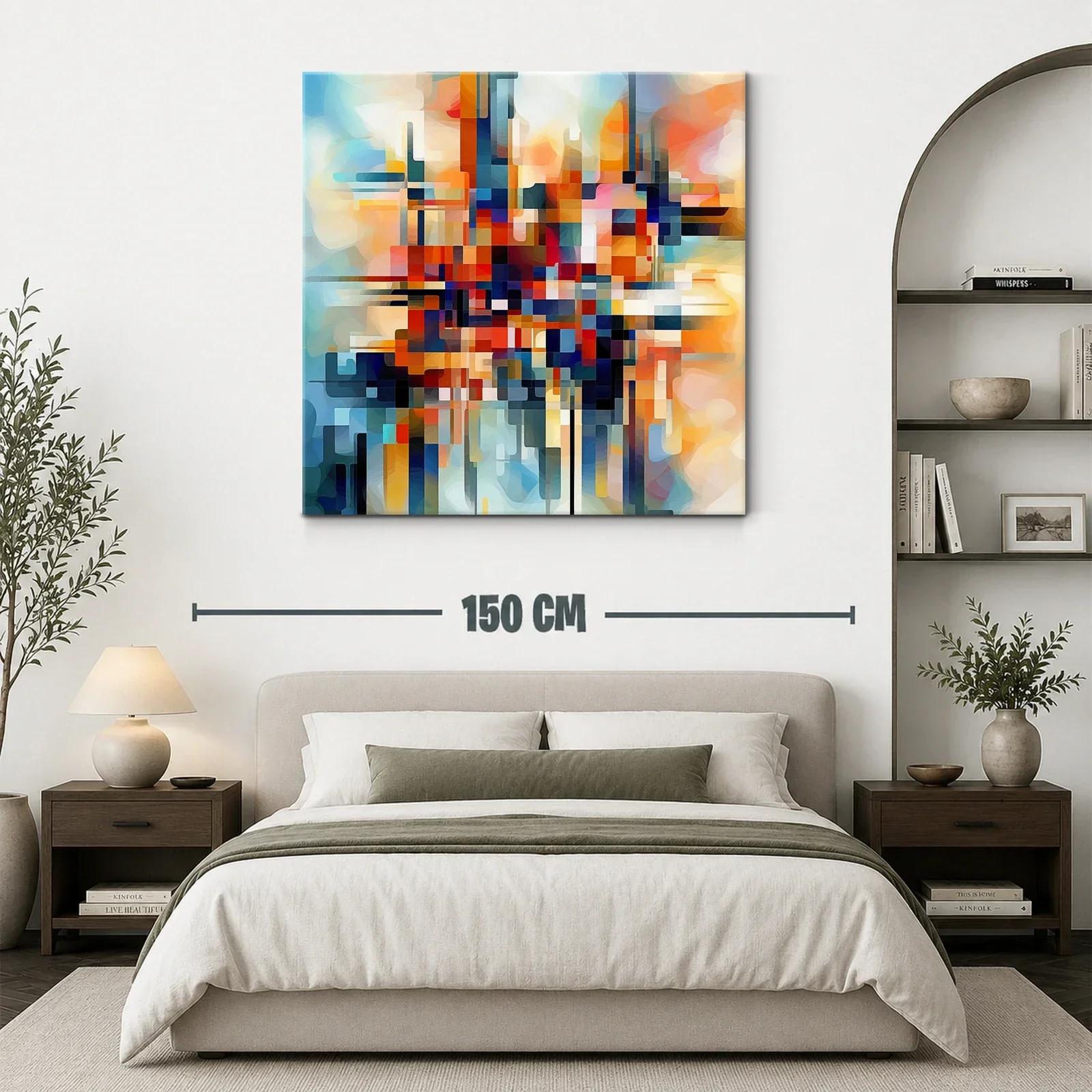 Cuadro abstracto geométrico en tonos vibrantes y cálidos — miniatura 3