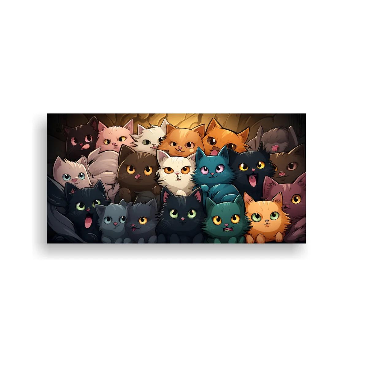 Cuadro grupo de gatos con ojos grandes y colores fantásticos