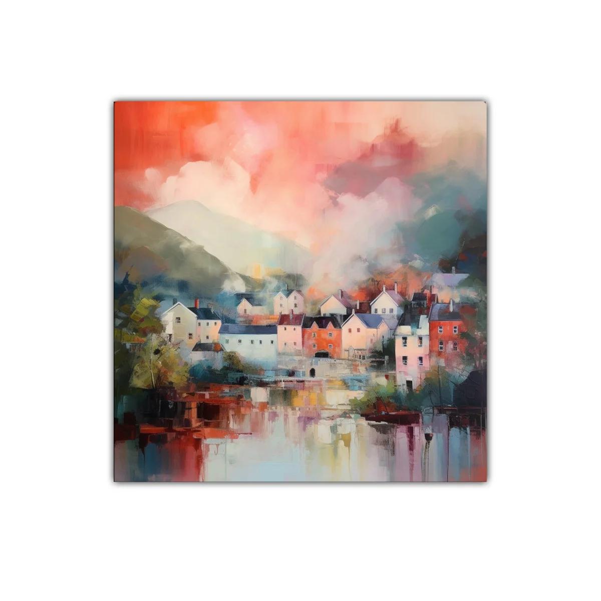 Pintura decorativa de paisaje urbano al atardecer — imagen principal
