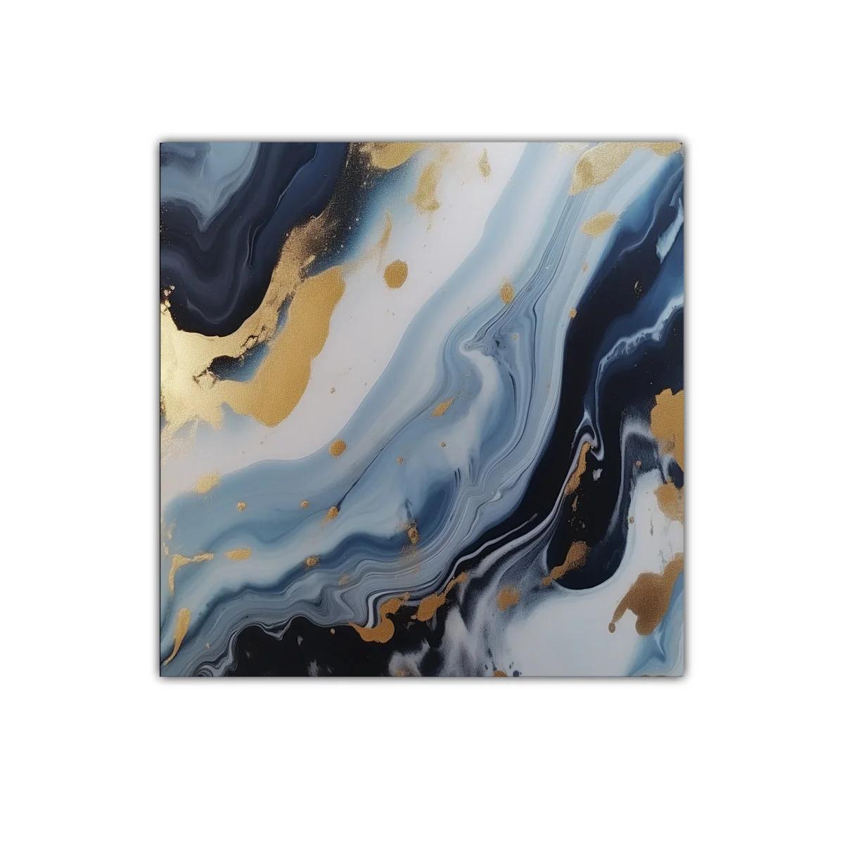 Cuadro abstracto con tonos azules y detalles dorados — imagen principal