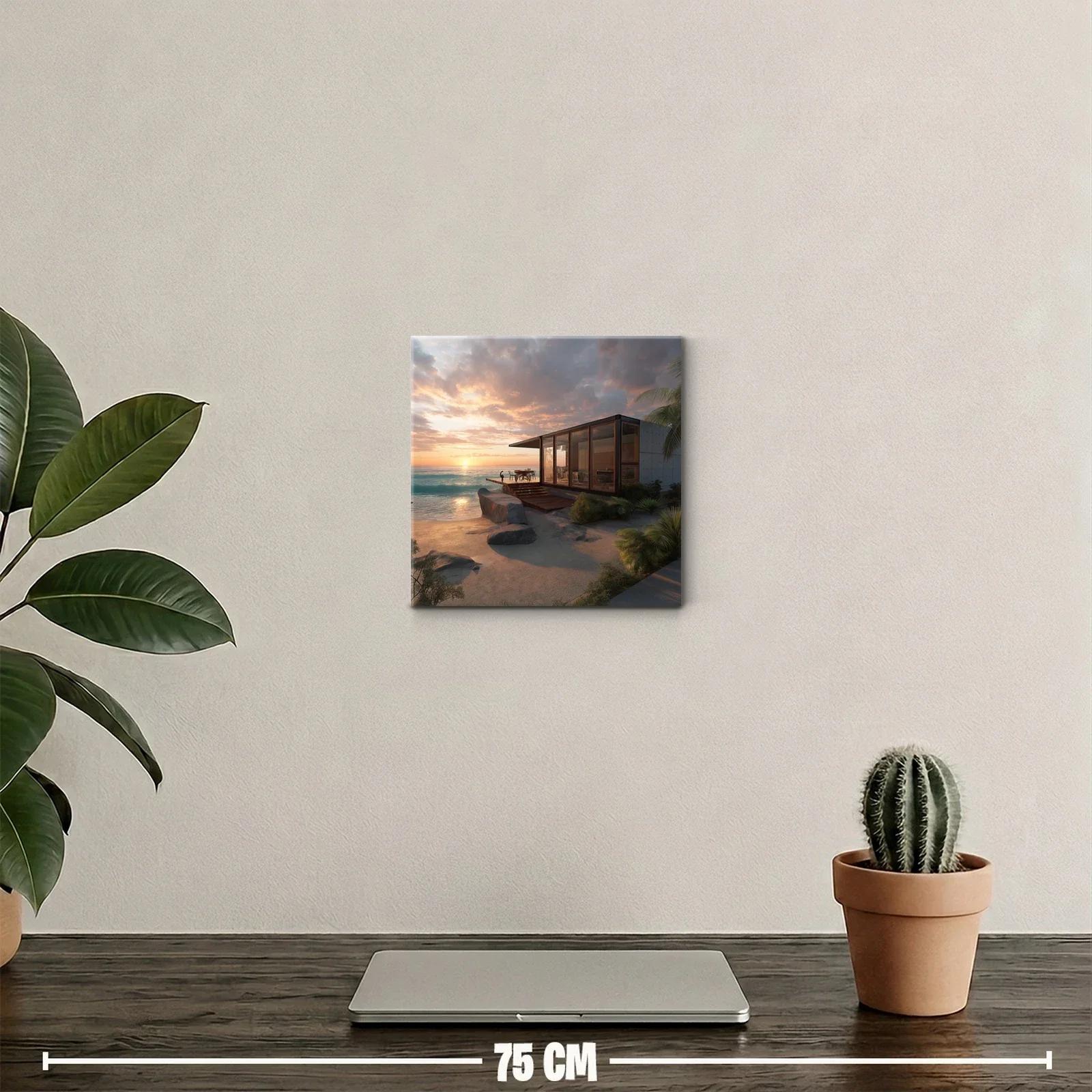 Atardecer frente al mar con casa moderna y paisaje natural — miniatura 2