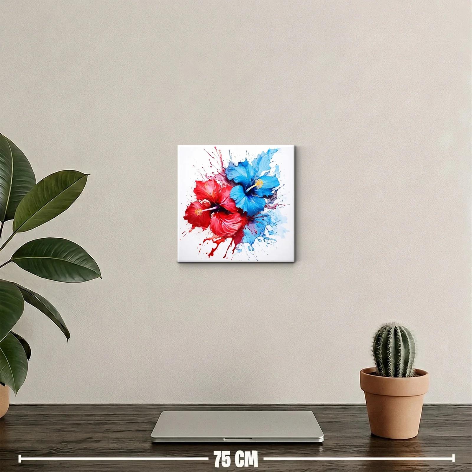 Cuadro decorativo con flores en tonos vibrantes rojo y azul — miniatura 2