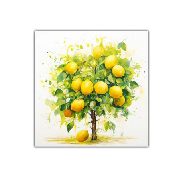 Cuadro decorativo con árbol cargado de limones vibrantes