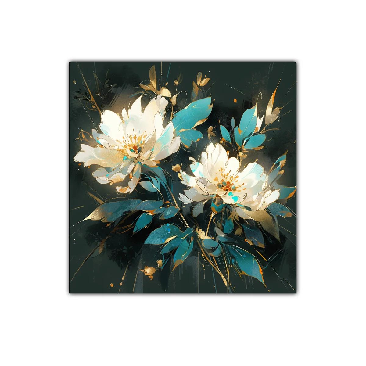 Flores delicadas en tonos dorados y turquesa vibrante — imagen principal