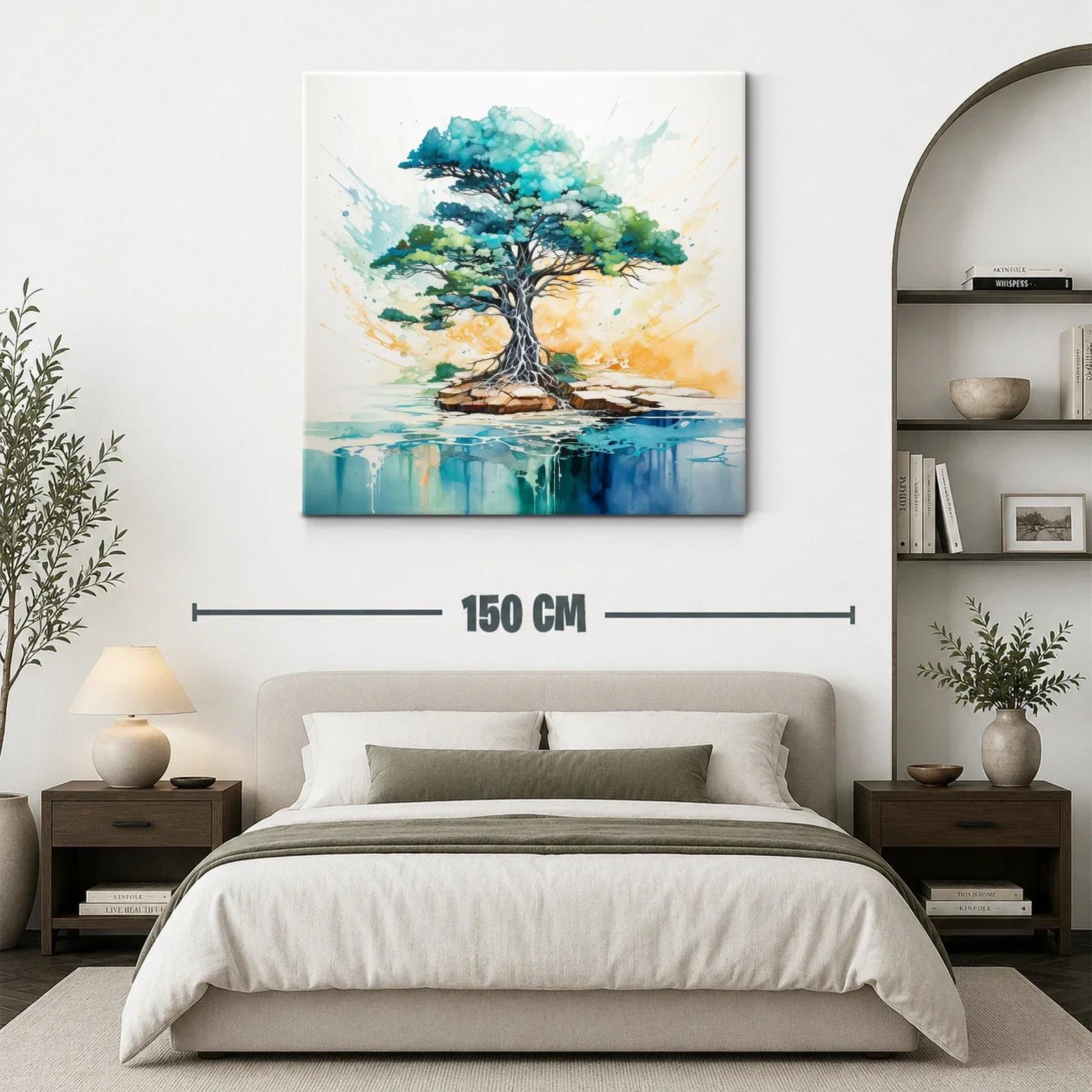 Árbol vibrante sobre isla con reflejos acuáticos — miniatura 3