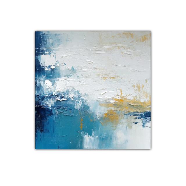 Composición abstracta en azul blanco y dorado