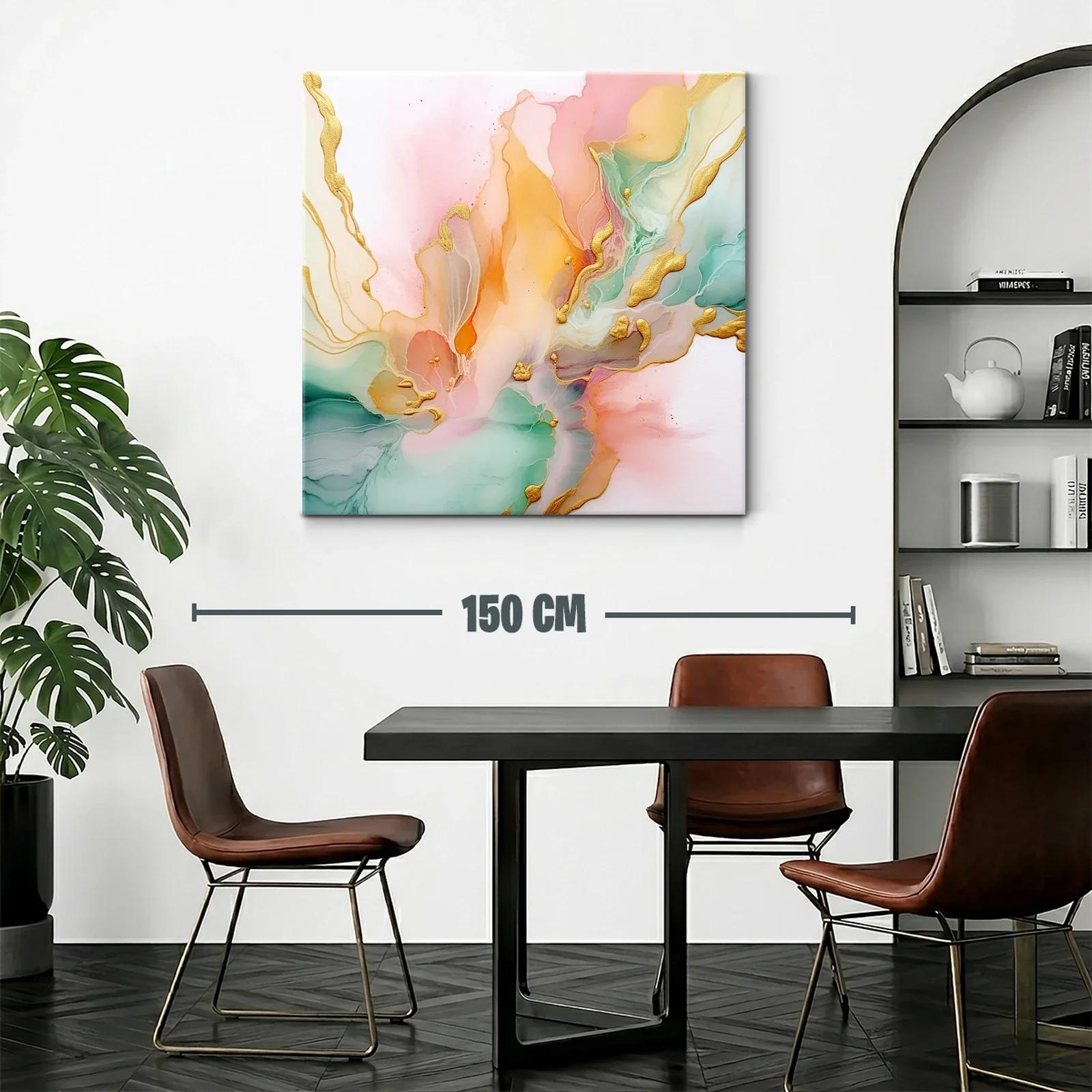 Cuadro abstracto con tonos pastel y detalles dorados — miniatura 2