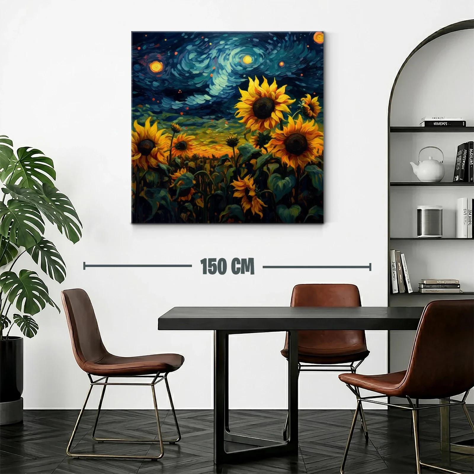 Campo de girasoles bajo cielo estrellado vibrante — miniatura 2