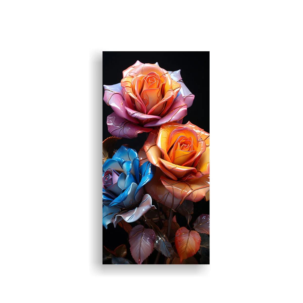 Cuadro ramo de rosas con rosa azul y fondo negro