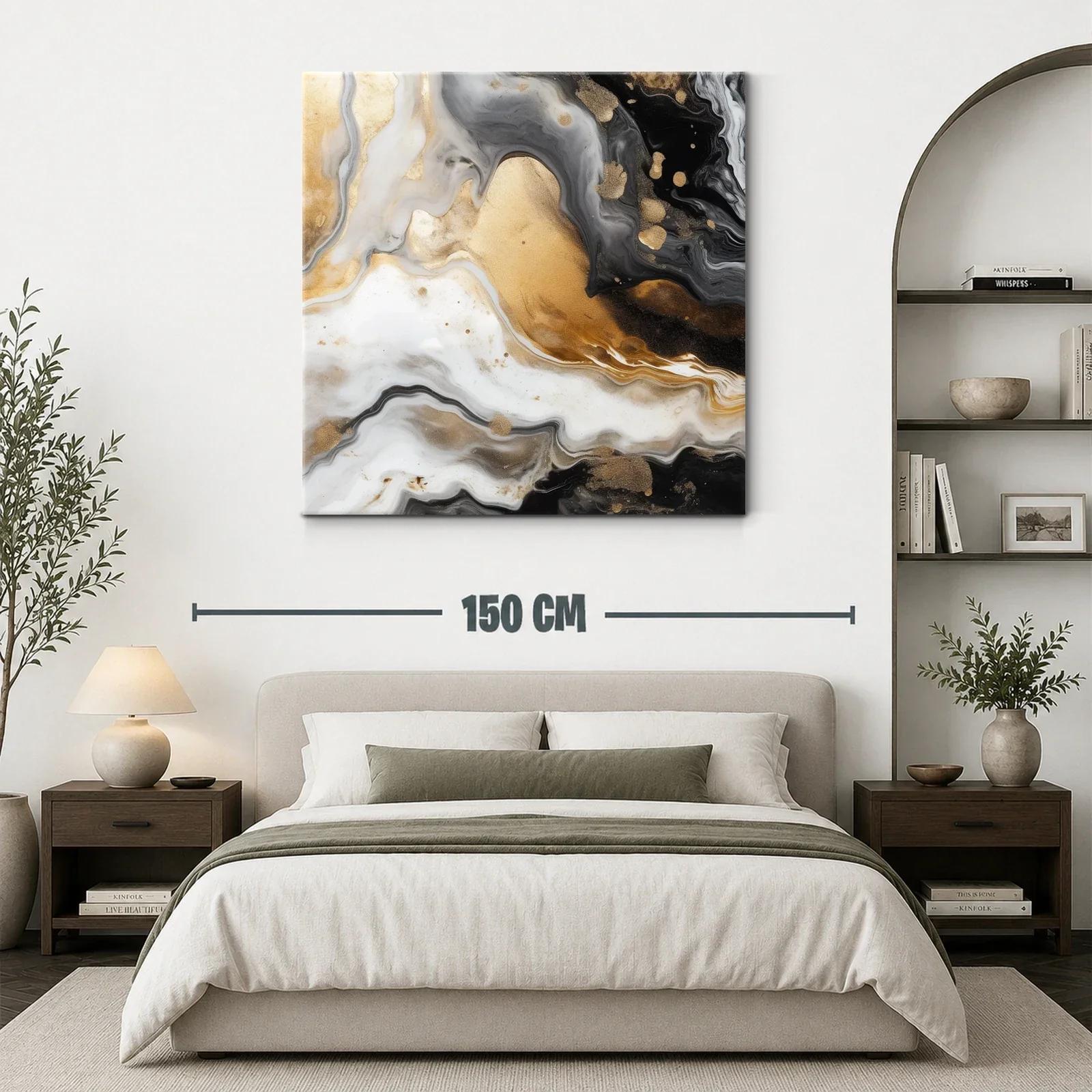 Cuadro abstracto con tonos dorados y negros elegantes — miniatura 3