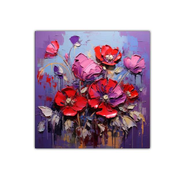Cuadro moderno con vibrantes flores rojas y lilas