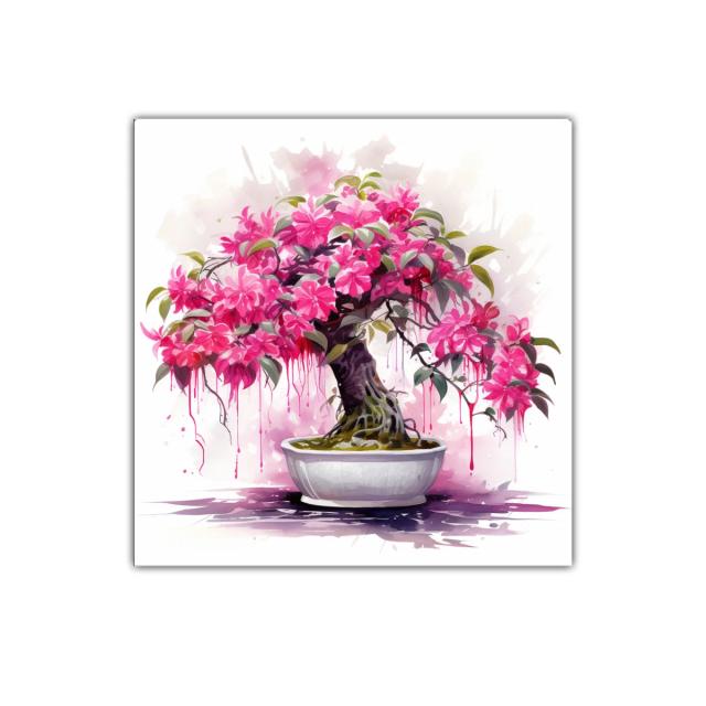 Bonsái florecido en tonos vibrantes y delicados