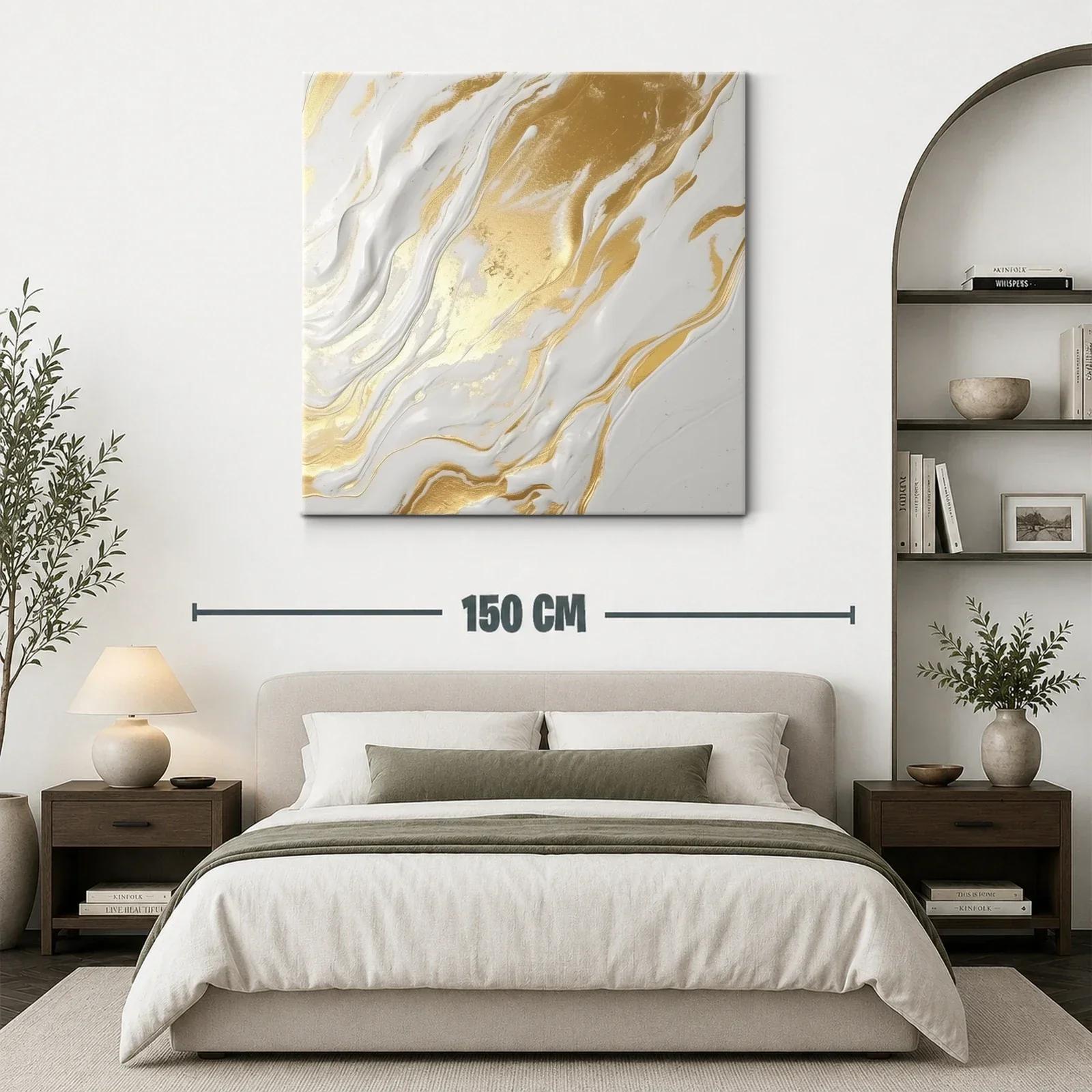 Cuadro abstracto en tonos dorados y blancos elegantes — miniatura 3