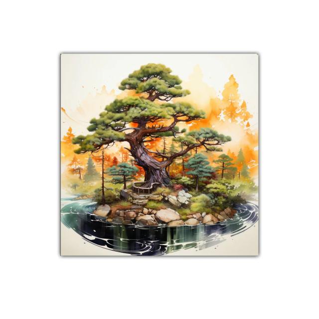 Bosque encantado con árbol centenario y colores cálidos