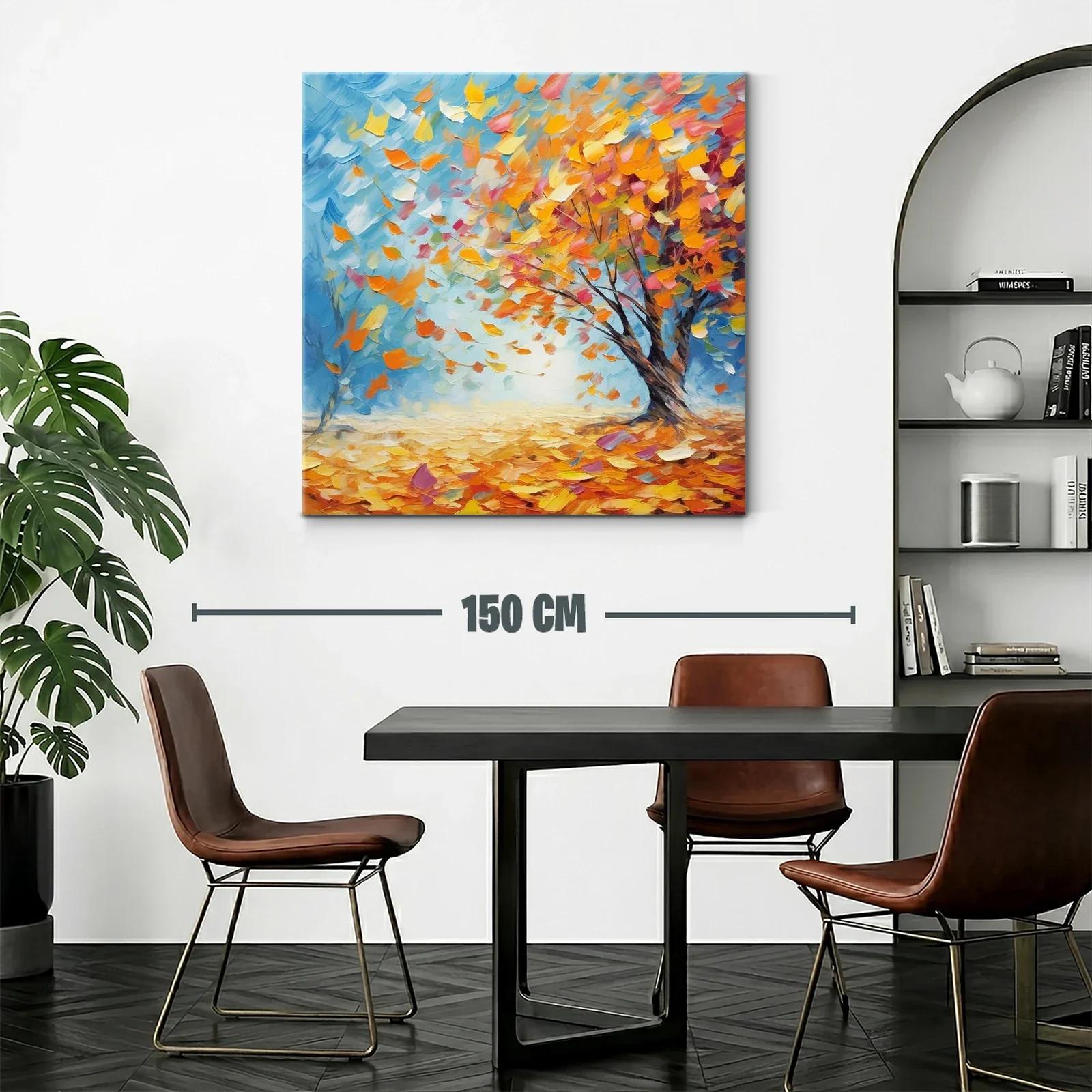 Cuadro vibrante con árbol y hojas otoñales en movimiento — miniatura 2