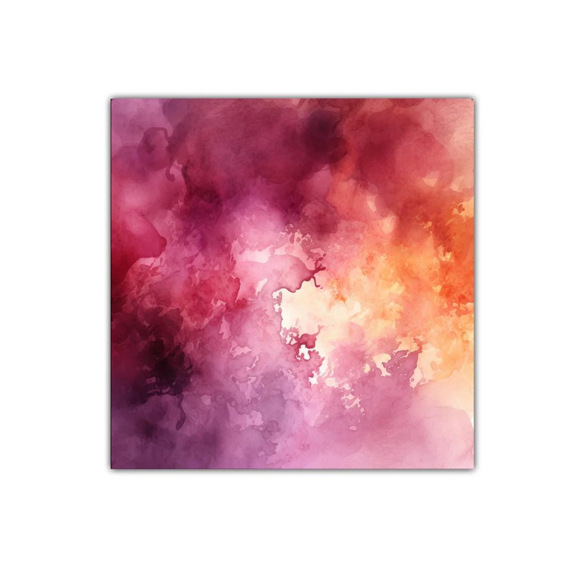 Cuadro abstracto con tonos cálidos y violetas intensos