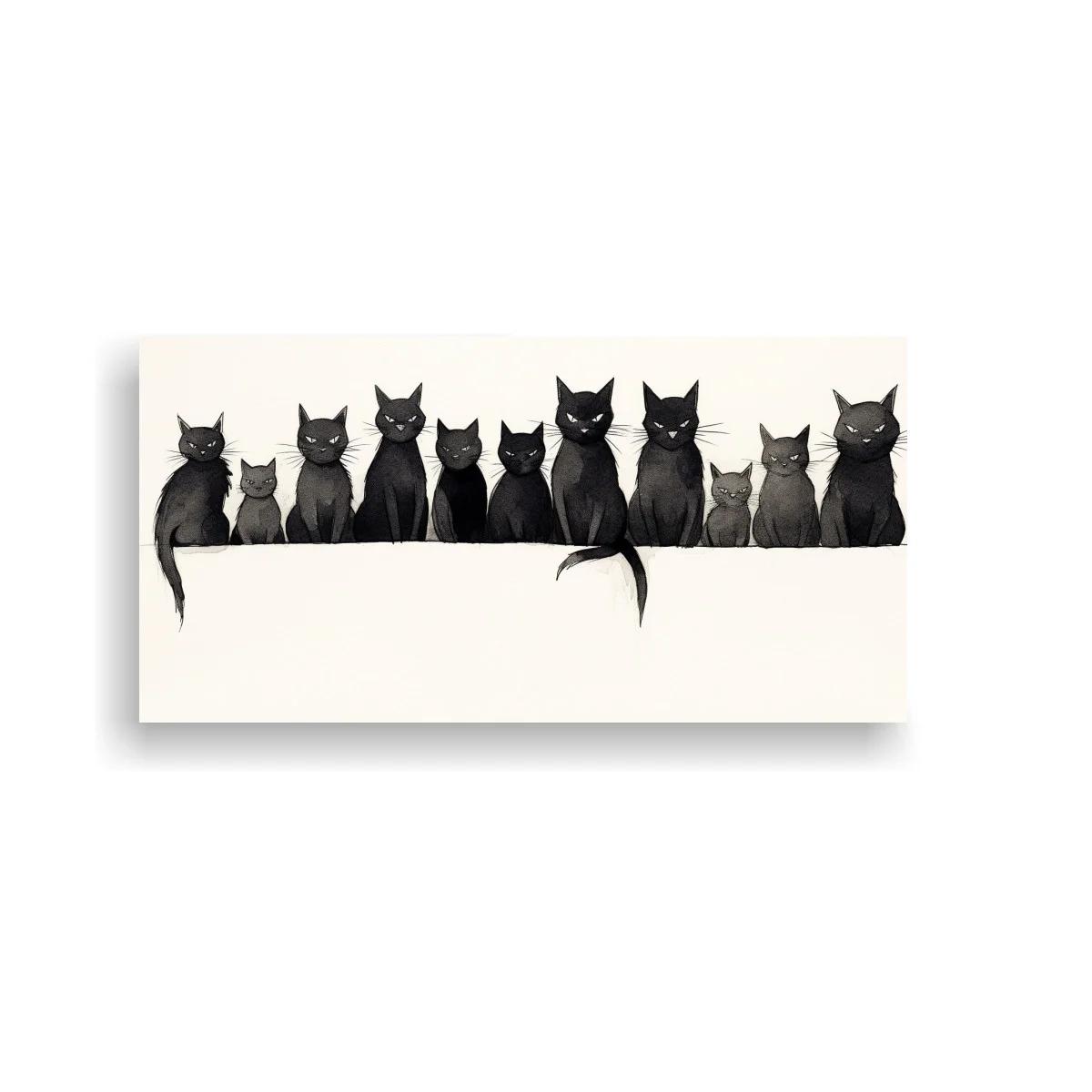 Cuadro fila de gatos negros con colas colgando — imagen principal