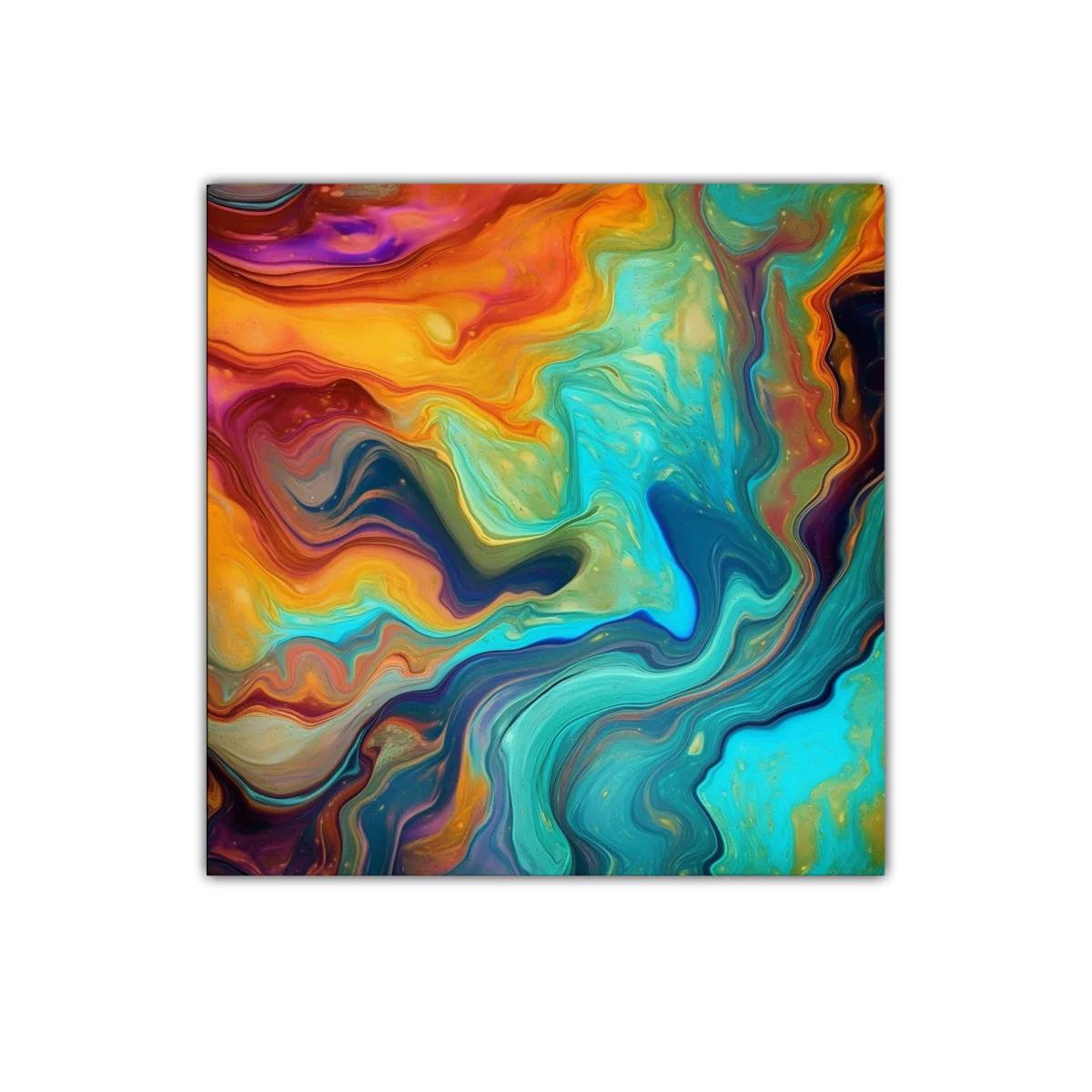 Composición abstracta con vibrantes tonos turquesa y cálidos anaranjados — imagen principal