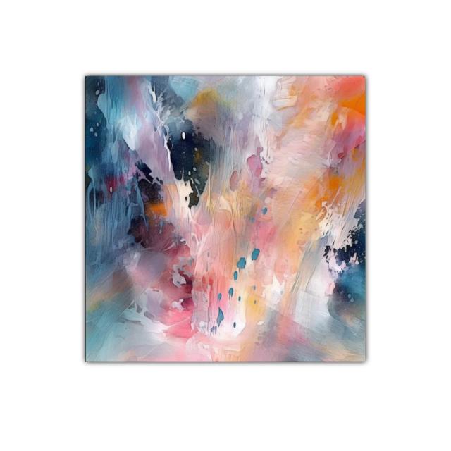 Cuadro abstracto con explosión de colores cálidos y fríos