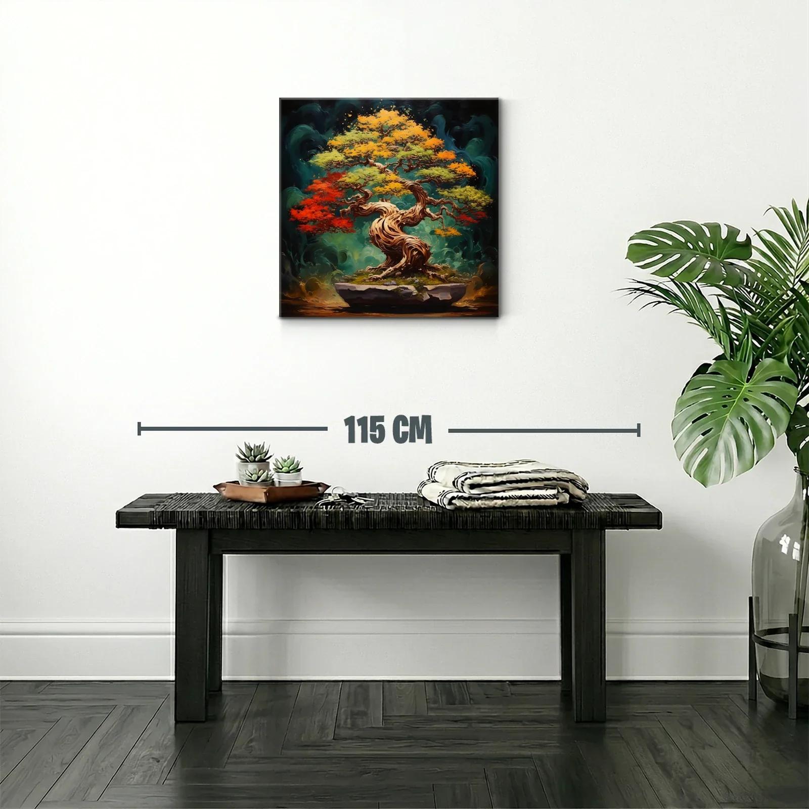 Árbol bonsái en vibrantes tonos otoñales y fondo místico — miniatura 2
