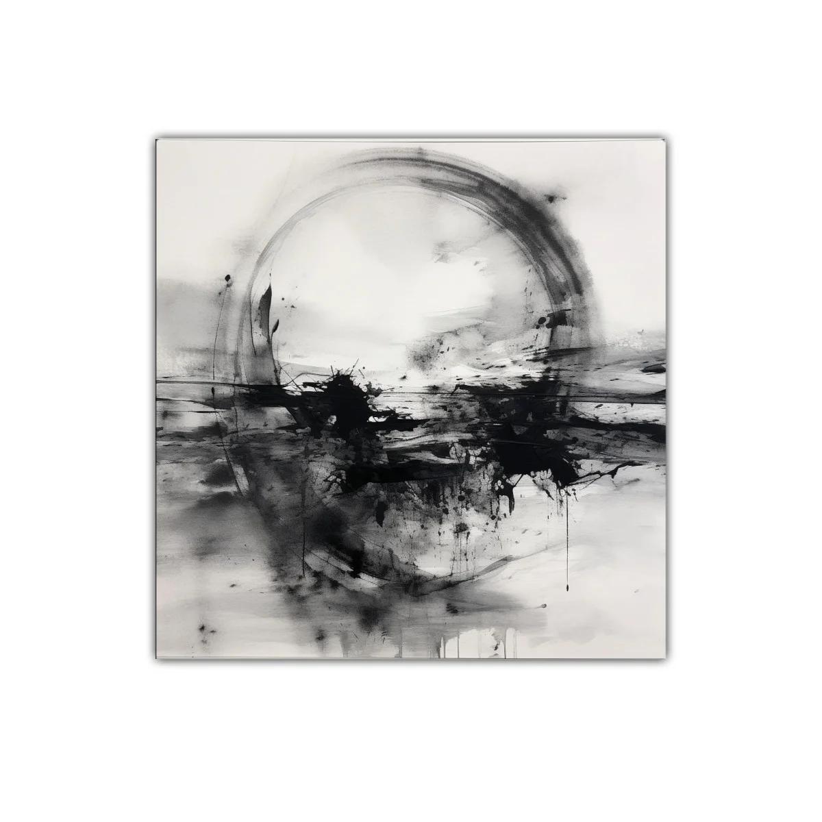 Cuadro abstracto en blanco y negro con formas orgánicas