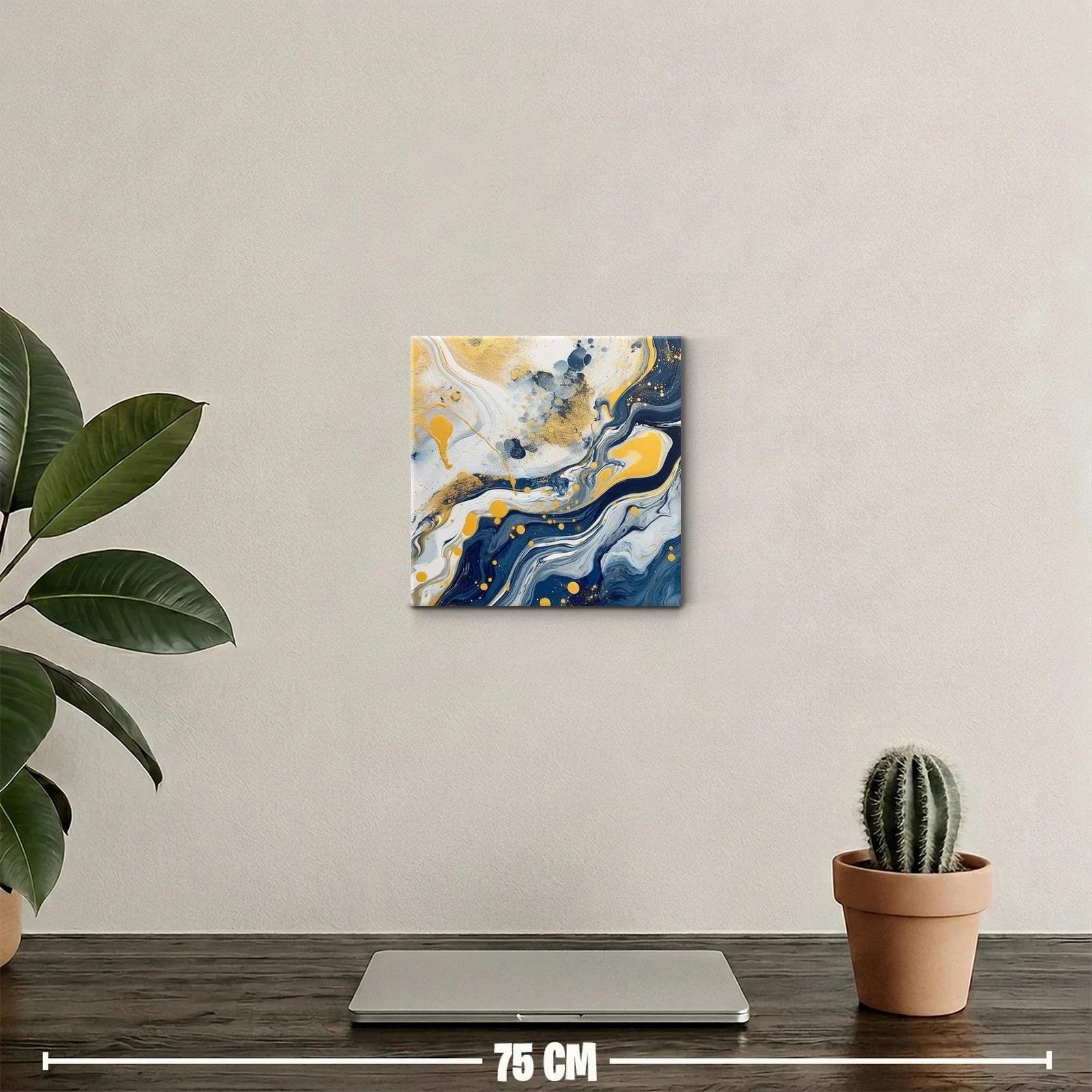 Cuadro abstracto con tonos azul y dorado envolventes — miniatura 2