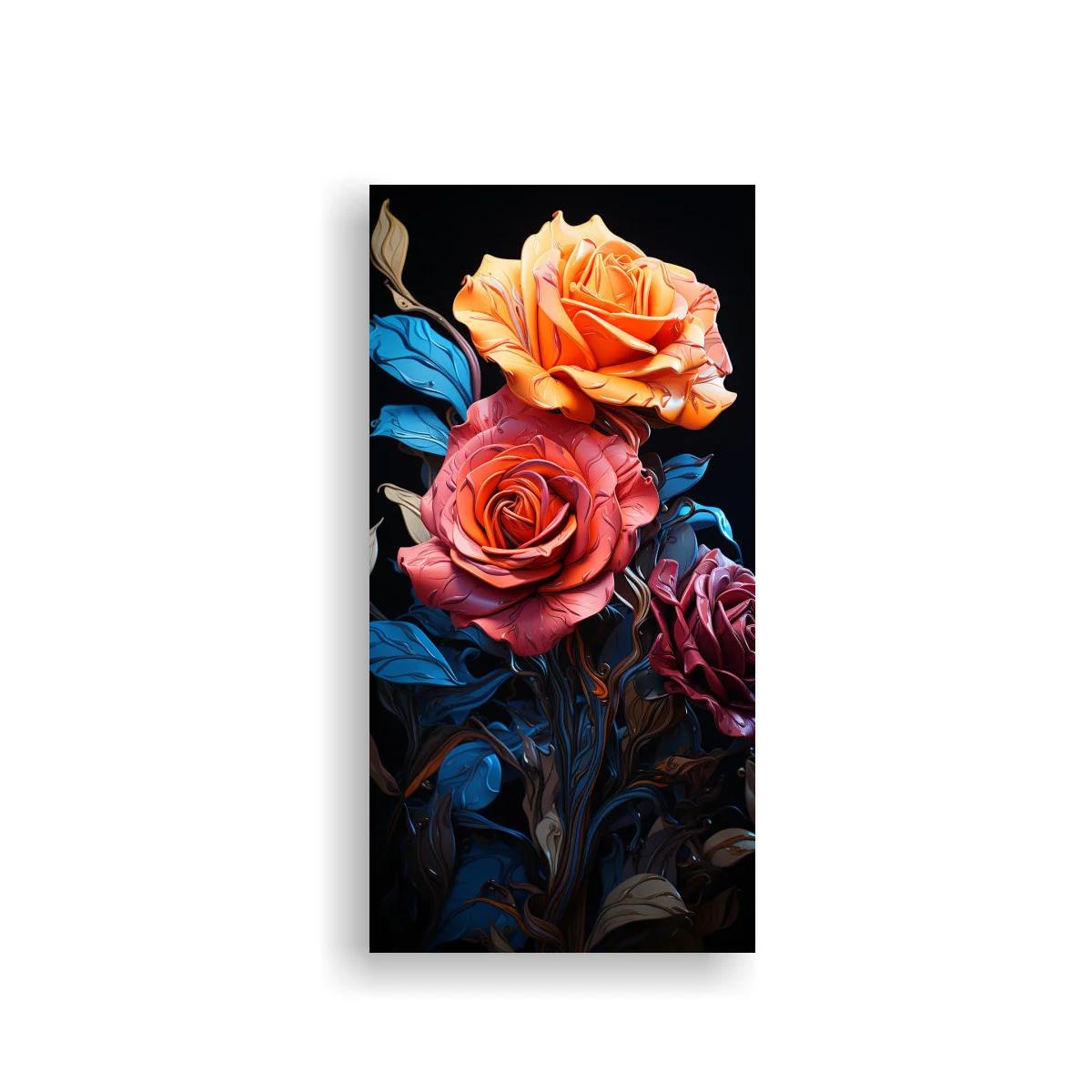 Cuadro ramo de rosas con hojas turquesa