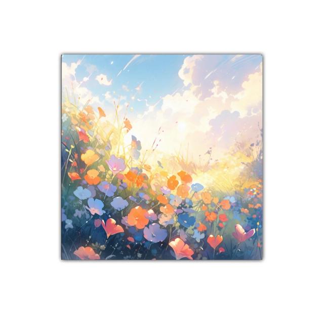 Cuadro flores de campo al amanecer con luz cálida