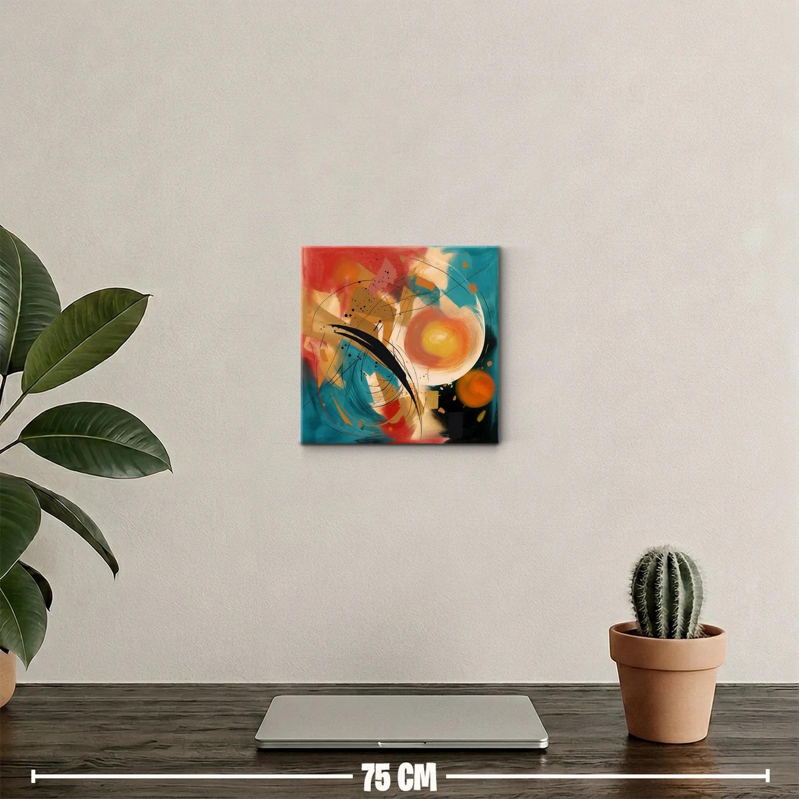 Cuadro abstracto con tonos cálidos y vibrantes geometrías — miniatura 2
