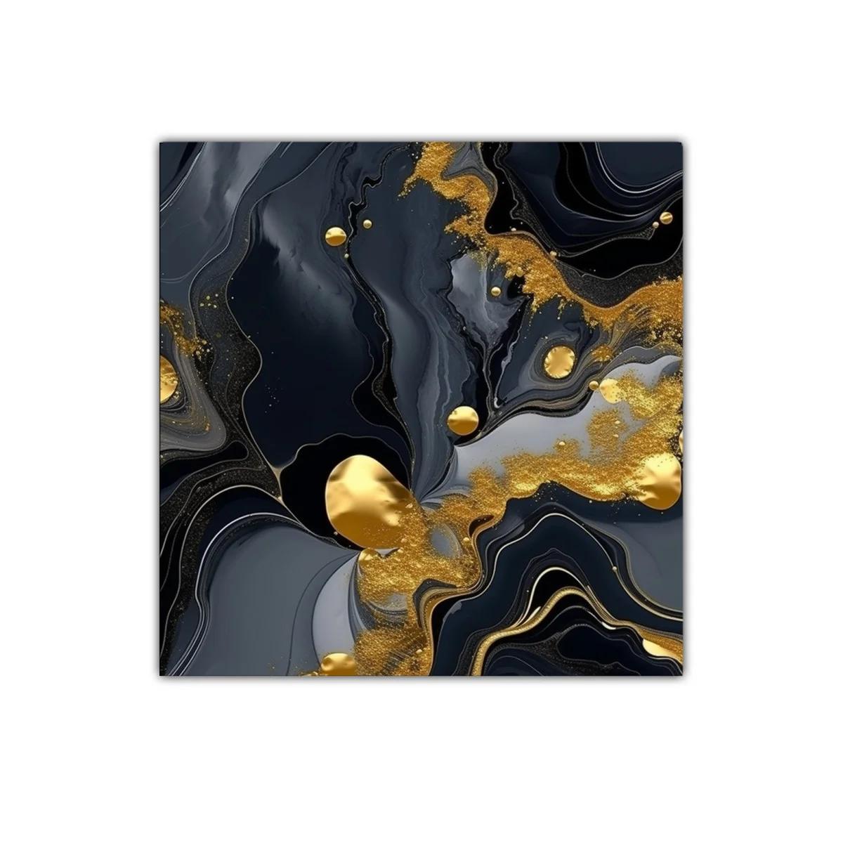 Arte abstracto con fluidez en negro y detalles dorados — imagen principal