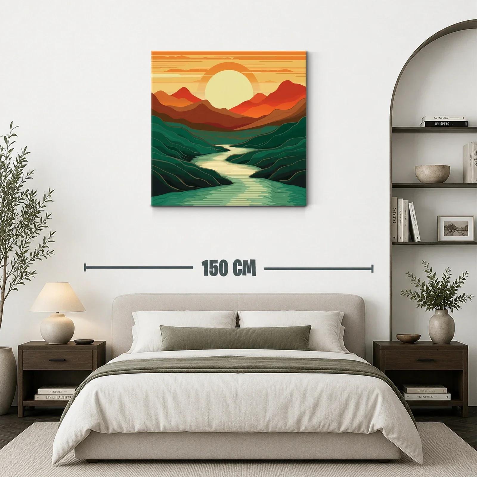 Paisaje con río serpenteante y sol poniente cálido — miniatura 3
