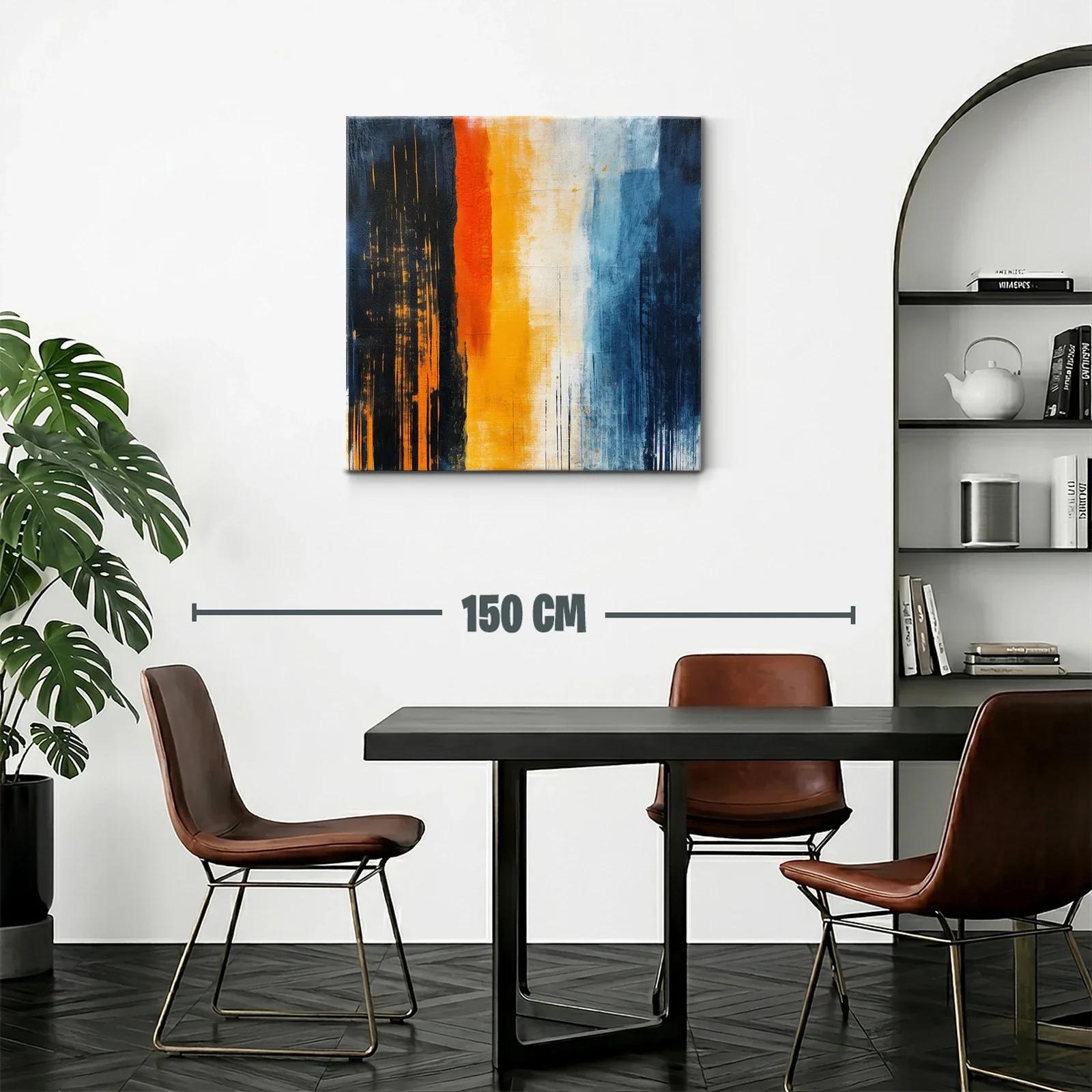Cuadro abstracto con vibrantes franjas en azul y naranja — miniatura 2