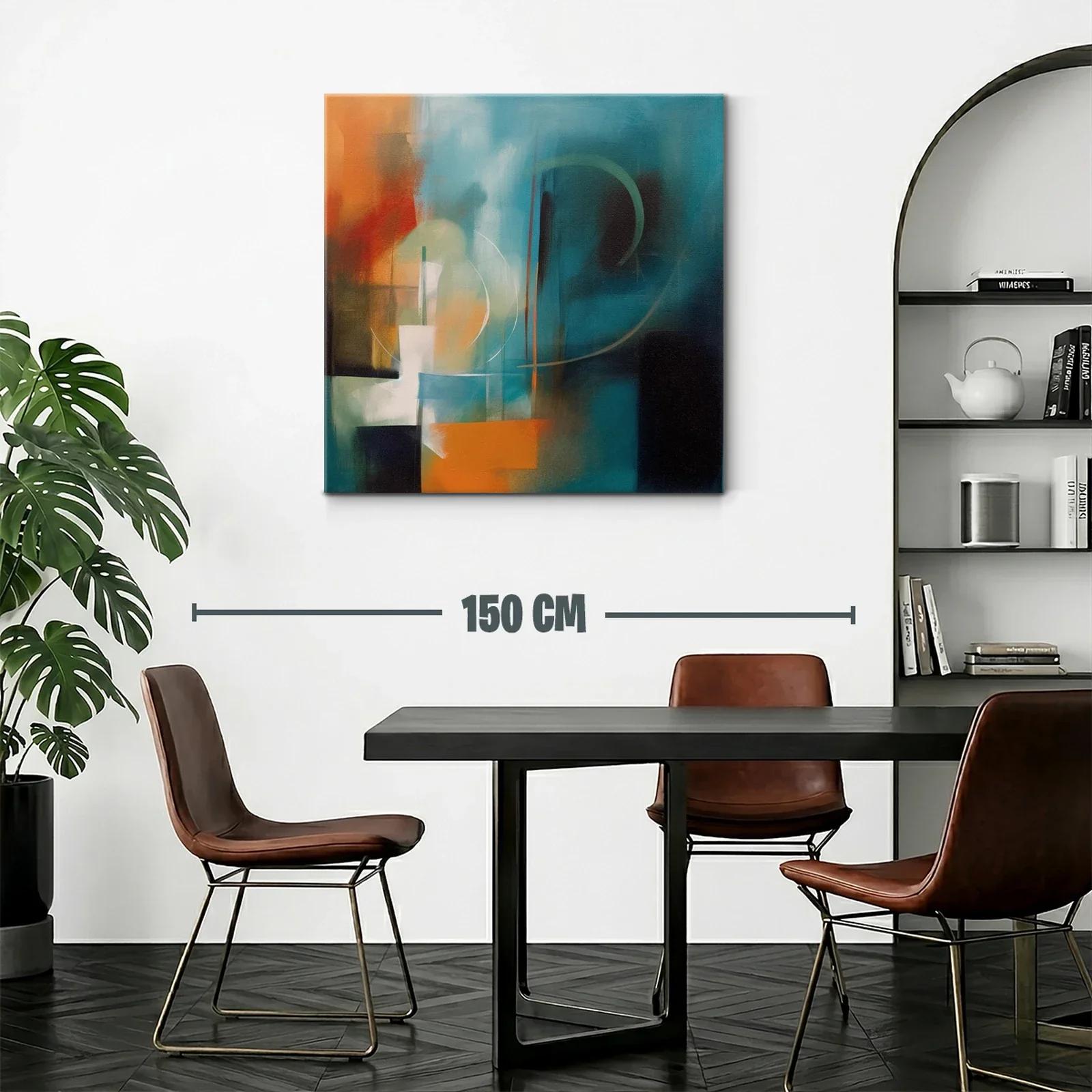 Cuadro abstracto en tonos turquesa y naranja cálido — miniatura 2