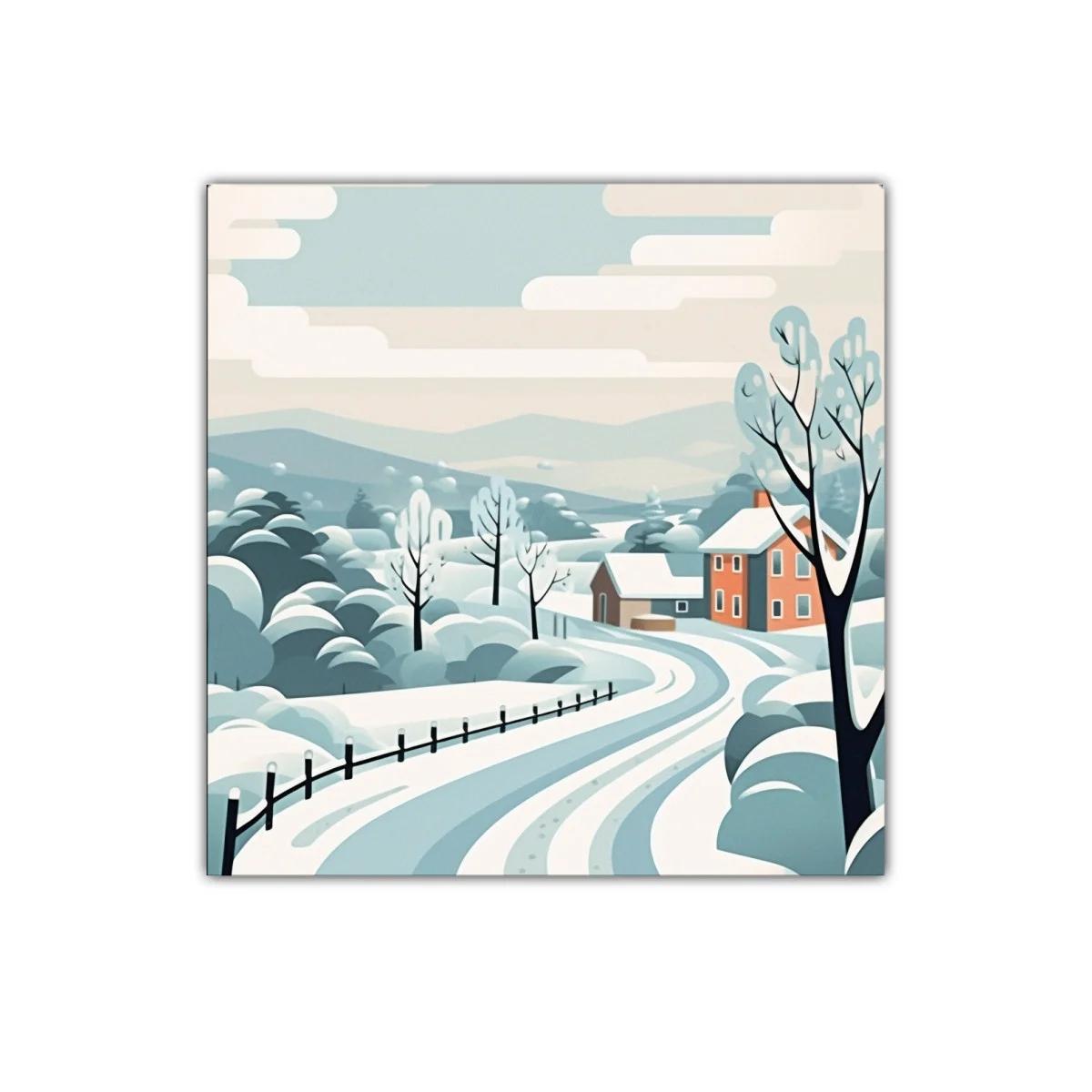 Paisaje de invierno con casas y árboles nevados — imagen principal