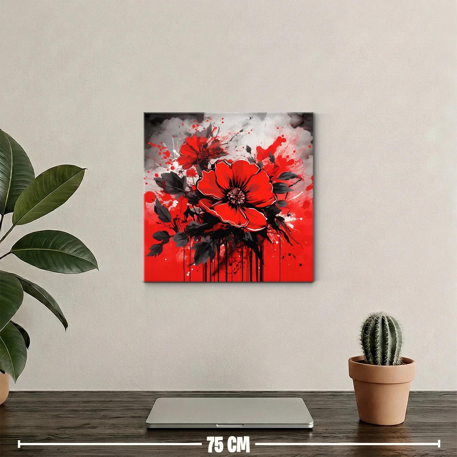 Impactante cuadro de flores rojas con fondo abstracto gris — miniatura 2