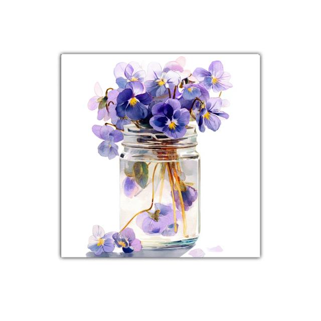 Elegancia natural con ramo de violetas en frasco transparente